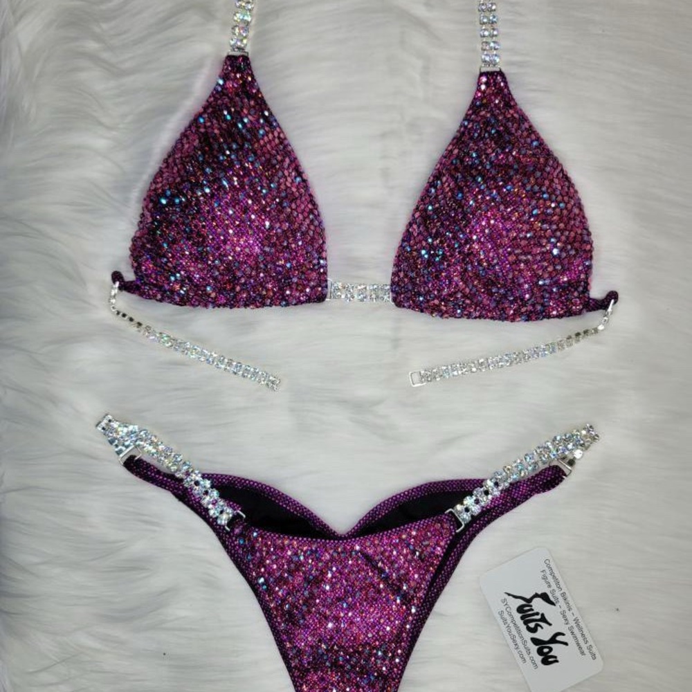 Purple Rhinestone Bikini Set